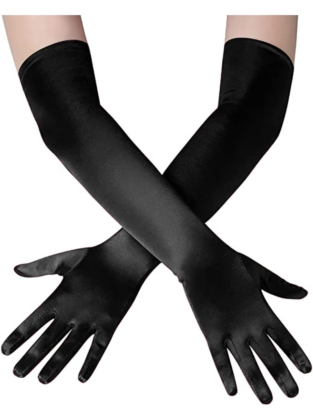 Black Satin Opera Gloves - Women's Evening Gloves red fur shoulder coat